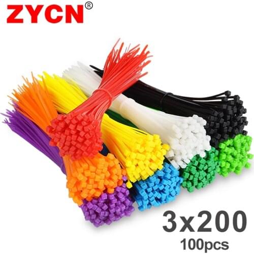 Width 2.5mm Cable Tie 100Pcs/Pack Self-Locking Nylon Wire Binding Wrap Straps 6 Color 3*200mm Plastic Zip Protection Yellow Blue