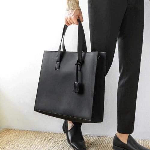 Fashion Brand Mens High Quality Pu Leather Handbag New Design Men Large Capacity Tote Bag Horizontal Tote Shoulder Bag