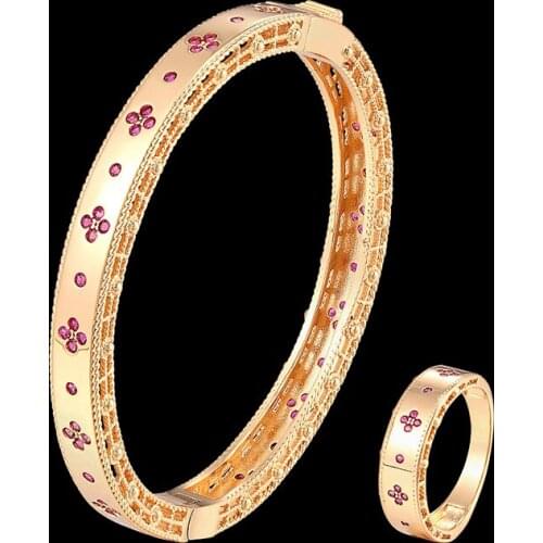 Vankeliif brand Simple Bangle and ring womens jewelry set with colorful zircon flower shape fashion jewelry best gift