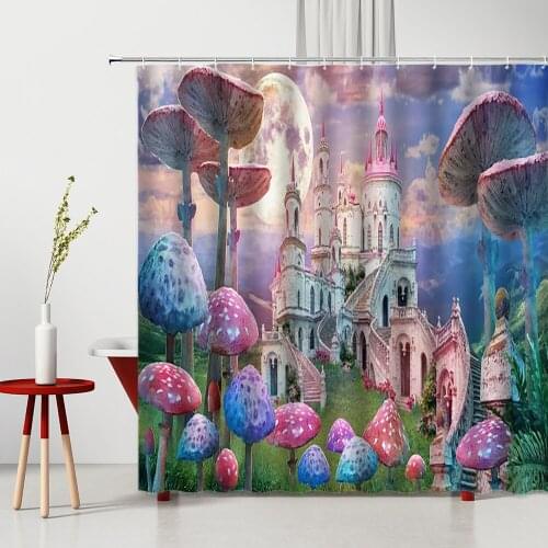 Dream Shower Curtain Castle Mushroom Building Flower waterfall Machine Washable Bathroom Decor Curtain Set Bath Accessories
