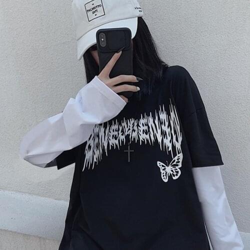 Women T-Shirts Demon Punk Gothic Anime Print Short Sleeve Japanese Cotton Dropshipping Clothes Vintage Plus Size Harajuku Black
