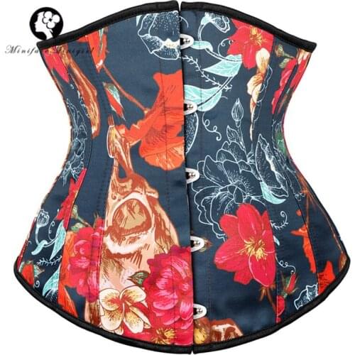 Womens Gothic Steampunk Corset Tops Burlesque Victoriano Vintage Floral Underbust Slimming Belly Sheath Waste Trainer Bustiers