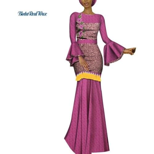 2021 Fashion African Dresses for Women Print Floor Length Dresses Bazin Riche African Wedding Party Sexy Ankara Dresses WY8709