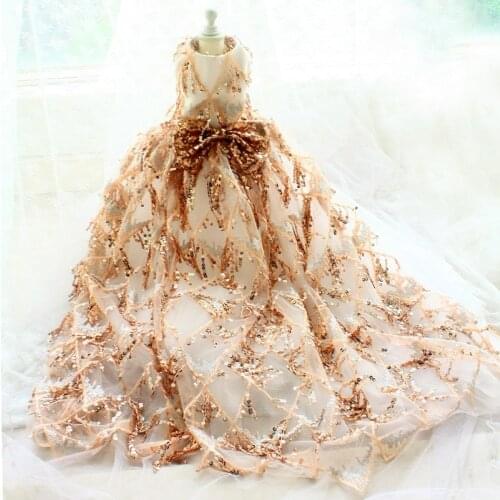 Free Shipping Handmade Sequin Sparkling Beaded Tassel Dog Wedding Dress Chapel Train Cat Pet Clothes Evening Gown Poodle Maltese