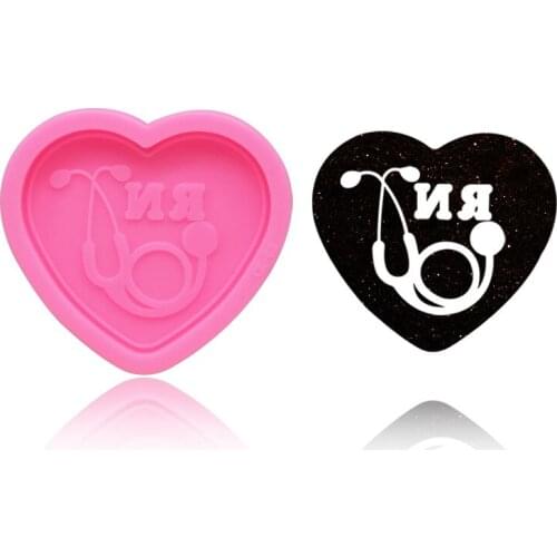 Shiny Crystal Keychain Pink Mold Silicone Stethoscope Shape For Chocolate Fondont Peach Heart Resin Mold Cake Decoration Tool