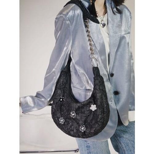 Black Flower Big Dumpling Bag for Women 2021 New Trendy Special-Interest Design Fashion Large-Capacity Crossbody Bag