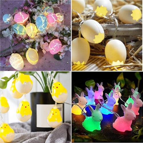 Easter Egg Shape 10 LED Decorative Hanging Light Ornaments Happy Easter Chick Bunny LED Light Lantern string Home Holiday Party
