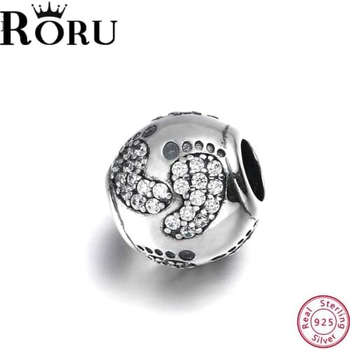 925 Sterling Silver Baby Footprint Beads Charm Accessories Pendant Bracelet DIY Jewelry
