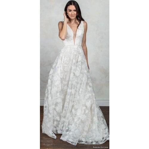 Long Lace V Neck Wedding Dresses 2021 Backless A Line Beach Boho Wedding Bridal Gowns vestido de noiva