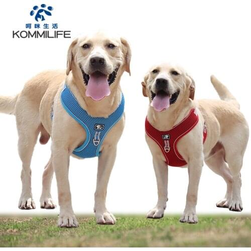 KOMMILIFE Breathable Dog Harness for Medium Large Dogs Reflective Dog Harness and Leash Set Adjustable No Pull Pet Harness Vest