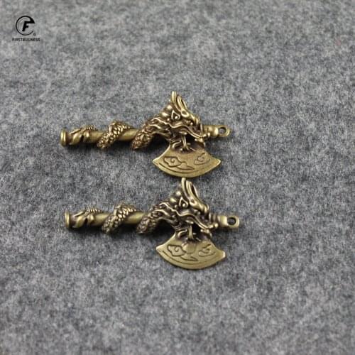 Creative Vintage Copper Dragon Head Axe Figurines Car Key Chain Pendant Retro Brass Chinese Style Ornament Home Decor Acccessory