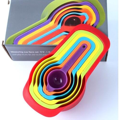 Hot Sale 6 Pcs/Set Kitchen Measuring Spoon Rainbow Color Stackable Combination Measuring Cup Kitchen Accessories Baking Tools