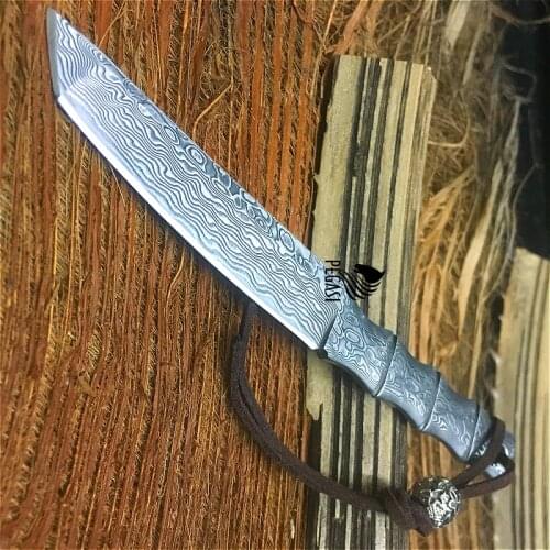 PEGASI Damascus steel small straight knife hand gift knife sharp knife high hardness forging outdoor life knife