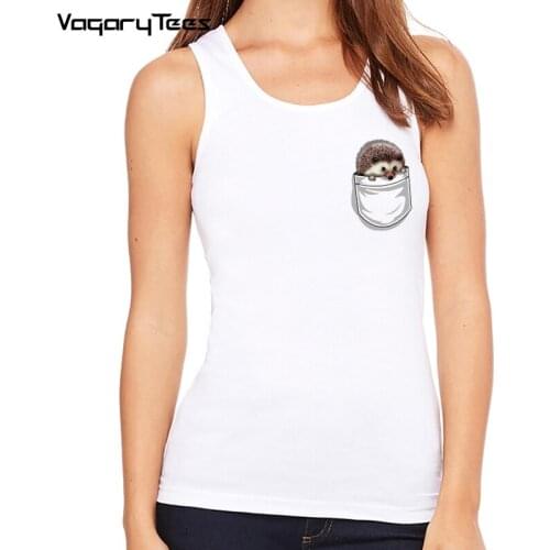 Women Tank-top Hedgehog The Pocket Traveler Print Tank Summer Casual Loose Tops Ladies Sleeveless Tank Round Neck