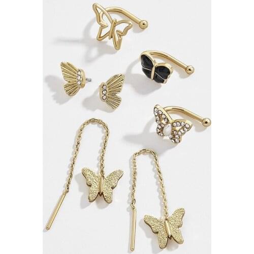 Fashion Romantic Womens Butterfly Earrings Gold Silver Color Wire Earings Ctystal Enamel Ear Cuff Small Pearl Clip On Earring