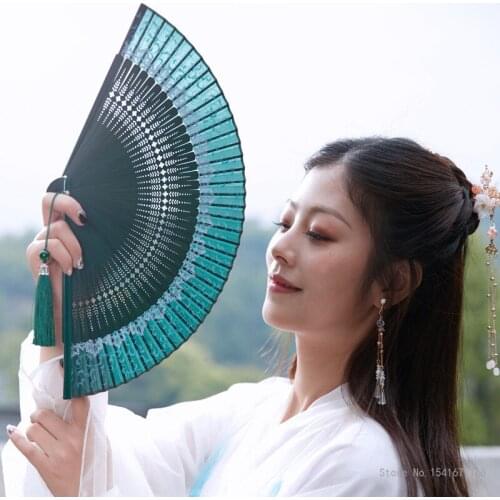 New Arrival Japeneses Black Leques Ladies Folding Silk Hand Fans,Wholesale Personalized Bamboo Fan Of Old Wedding Decoration