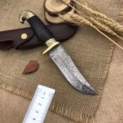 Bronze Head eagle Damascus steel outdoor straight knife high hardness G10 steel core Norway hunting knife gift collection knife