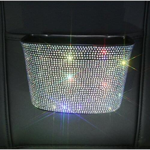 Plastic with Crystal Rhinestones Car Seat Back Haging Trash Bin Box Bag Umbrella Food Stuff Organizers Auto Interior Accessories