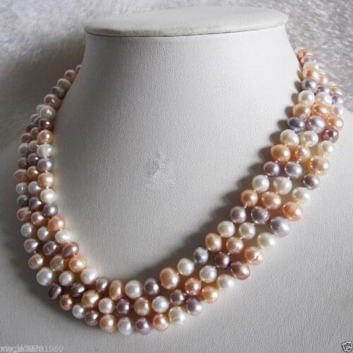 Genuine Natural White Pink Purple Freshwater Pearl Necklace 100 inch