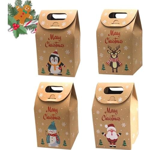 10/20PCS Christmas Cookie Box Kraft Paper Candy Gift Boxes Bags Food Packaging Box Christmas Party Decor New Year Navidad 2022