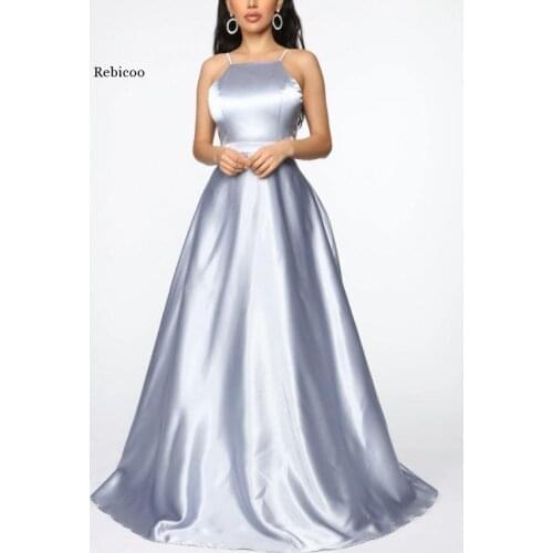 Sexy Summer Long Satin Dress BOW straps Lace Up Dress 2 Slits Green Blue