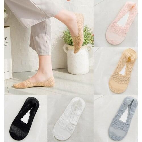 Sexy Lace Boat Socks Women Summer Antiskid Invisible Cotton Hollow Out Sock Soft Low Cut Floor Slippers Elastic Female Socks