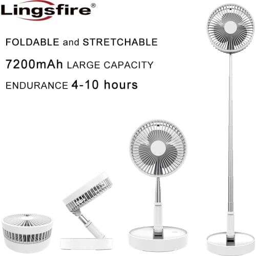 Folding telescopic mini fan USB rechargeable 7200 mAh battery student fan storage bag small dormitory bed desk outdoor camping