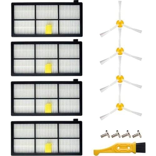 Replacement Parts for IRobot Roomba 800 900 Series 860 870 871 880 890 805 960 980 Vacuums Accessories 4 Filters & 4 Side Brushe