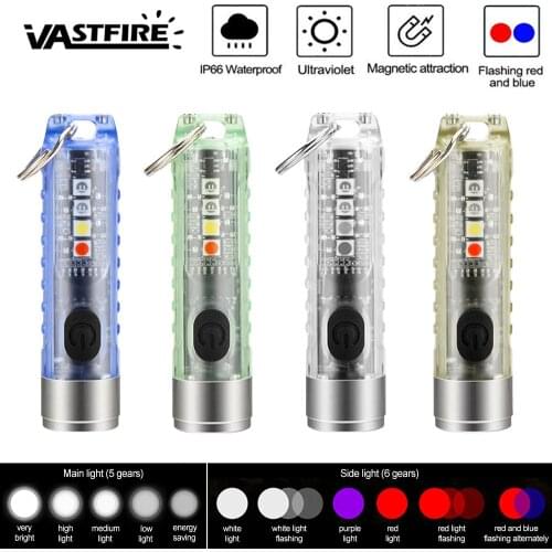 SST20 LED Mini Flashlight 10W 400LM Type-C Rechargeable Torch Ultraviolet Keychain Pocket Small Flashlights Magnetic EDC Light