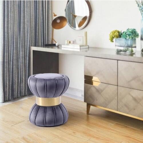 TieHo Modern Luxury Gold Dressing Stool Bedroom Hallway Furniture Solid Wooden Stool Shoe Bench Fabric Round Stool Ottoman