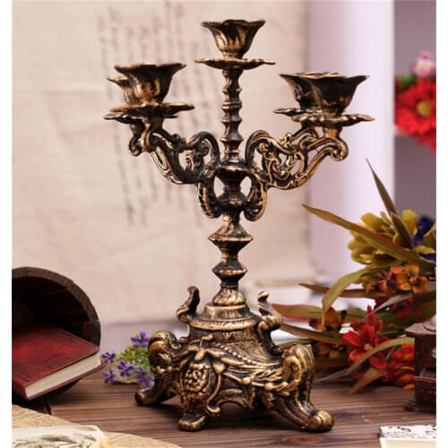 Vintage Cast Iron Pillar Candle Holders 4 Arm 5 Light Metal Candelabra Candlestick Stand Wedding Xmas Home Table Dinner Decor