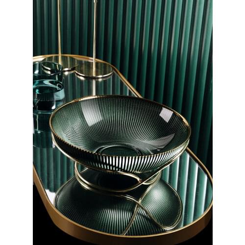 High-end glass fruit tray living room home coffee table decoration American light luxury tray creative candy basket decoration