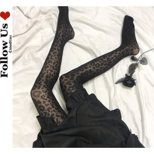 Japanese Harajuku Leopard Print Pantyhose Tights Woman Lolita Sexy Black Jacquard Bottoming Stockings JK Thin Transparent Socks