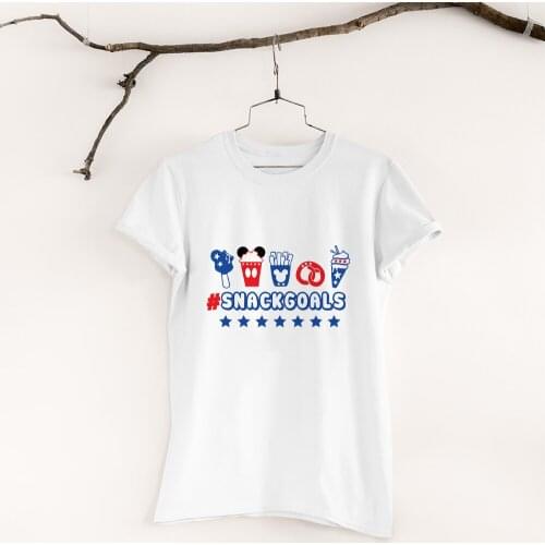 Disney Cartoon Women T-shirts Kawaii White Black Tees Fashion SNACKGOALS Letter Printing T Shirts Female Dropship Harajuku Top