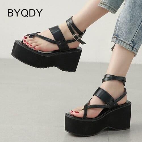 BYQDY Women Sandals Summer Thick Bottom Height Slippers Outdoor Platform Heels Classic Beach Sandals Flip Flop Belt Buckle