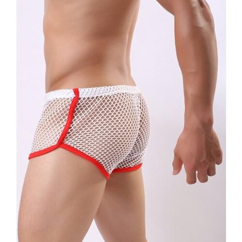 Sexy Mens Boxers Shorts Transparent Mesh See Through Erotic Underpants Low Rise Hombre Sex Cueca Underwear Lingerie Trunks