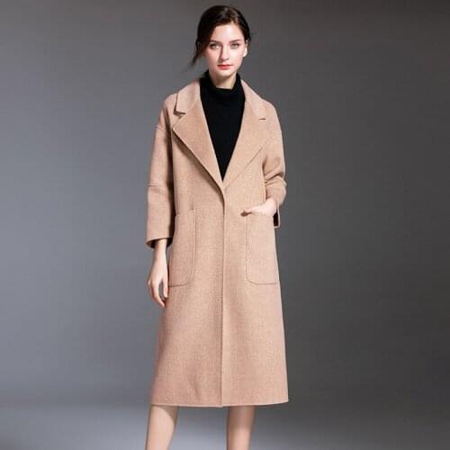 Women s winter coat yellow Double sided wool cashmere outwear 2019 autumn plus size ladies fashion overcoats long free ship
