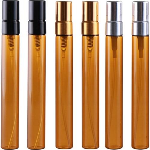 10ml Amber Glass Perfume Bottle With Atomizer Half Cover Aluminum Empty Cosmetic Container Travel Spray Bottles