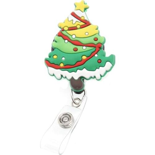 10pcs/lot Free Shipping Fashionable Winter Christmas Cute PVC Christmas Tree Retractable ID Badge Holder
