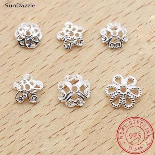 10pcs Genuine Real Solid 925 Sterling Plain Silver 5-11mm Flower Bead Caps Connector End Bead Cap Jewelry Making Findings