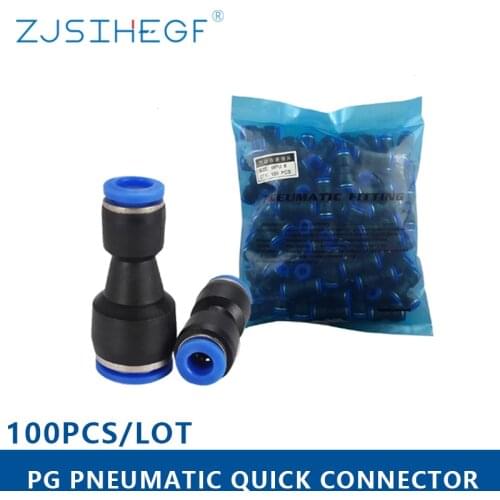 100pcs/Pack PG Pneumatic Fittings 2-way Straight Connector Diameter Reduce For 8mm-6mm 6mm-4mm For Pneumatic Tube Air Hose