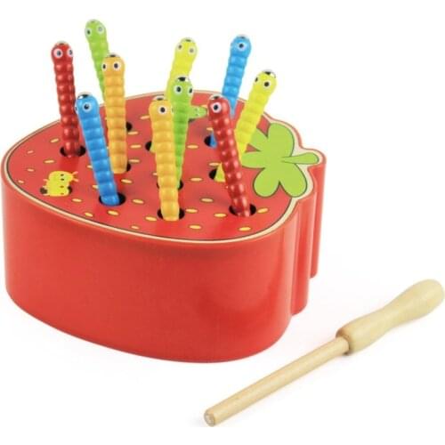 3D Puzzle Wooden Toys Baby Early Childhood Educational Toys Catch Worm Game Color Cognitive Strawberry Grasping Ability funny