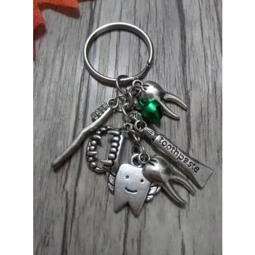 40PCS/lot Fashion High Quality DIY Keychain,25mm Key Ring Bell& Teeth Toothpaste&Toothbrush Pendant Keyring Charms Jewelry D281