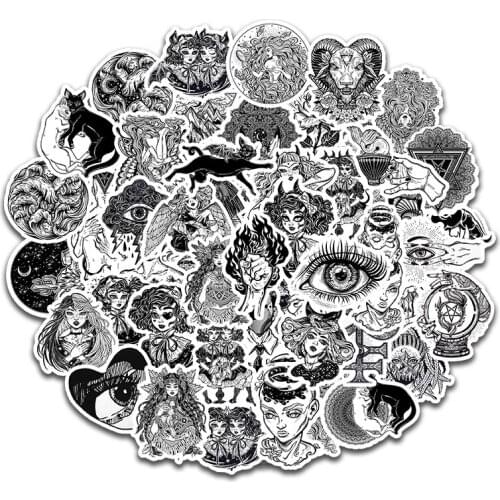 50Pcs/Set Horror And Thriller Style Gothic Wind Graffiti Stickers Waterproof Vinyl PVC for Laptop Helmet Bicycle Luggage Car