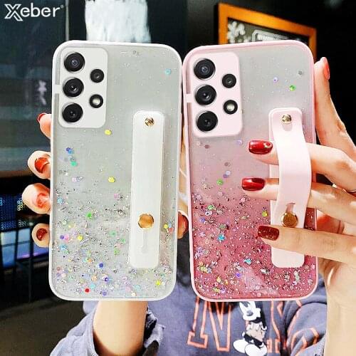 Gradient Glitter Wrist Band Clear Cell Phone Case For Samsung A52 A72 A42 A32 A22 A02S S21 Ultra S20 FE A51 A71 A21S Soft Bumper