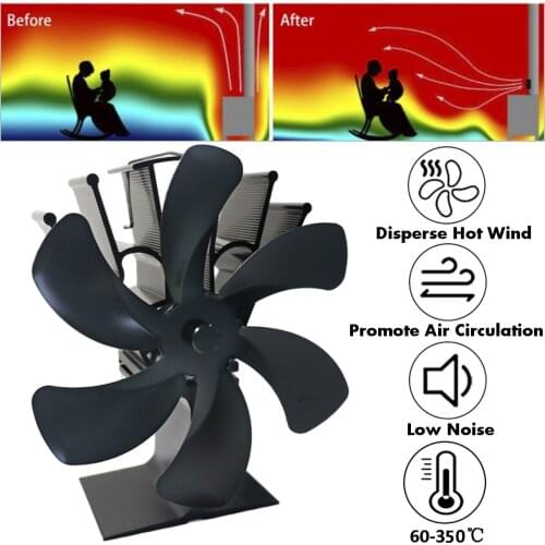 Black Fireplace Fan 6 Blade Heat Powered Stove Fan Log Wood Burner Eco Friendly Quiet Ecofan Home Efficient Heat Distribution