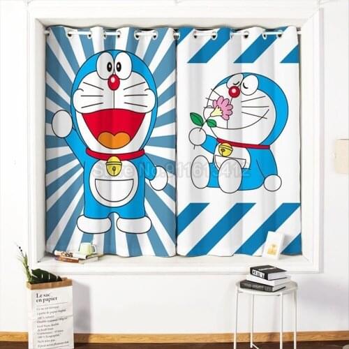 Customized Pattern Childrens Curtain Cartoon Doraemon Boy Bedroom Blackout Floating Curtain Doraemon Theme Room Window Drapes