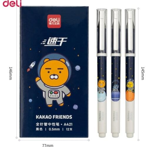 Deli Pen 3 Pcs Cute Cartoon Kakao Friends Gel Pen 0.5mm Fast Dry Gel Pens Korean Stationery Kawaii Pen School Office Supplies
