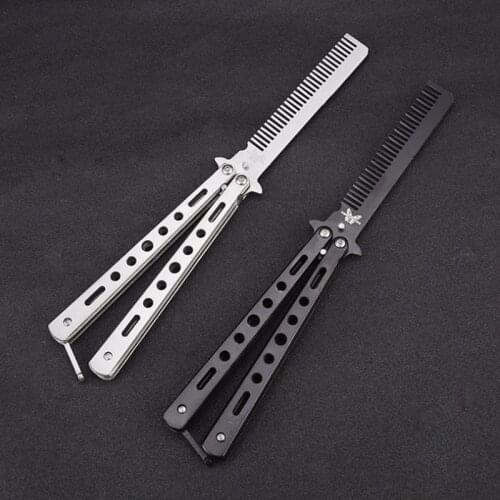 Butterfly Comb Knife Practice Training Knife Comb Stainless Steel Folding Hairdressing Beard Moustache Hair Styling Tools