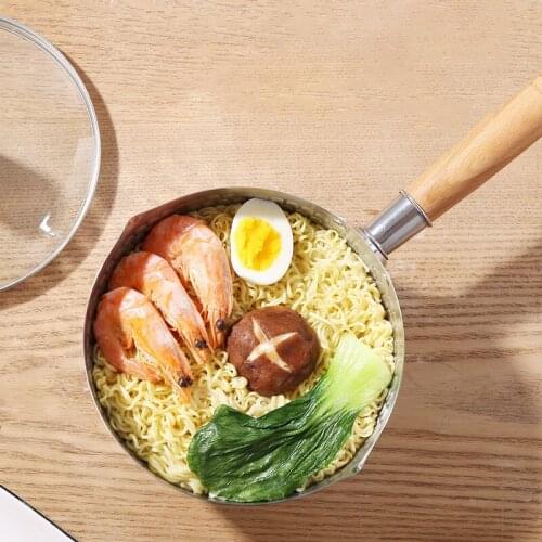 Stainless Steel Non-Stick Japanese-Style Snow Pan Flat-Bottom Food Supplement Pot with Lid Noodle Soup Pot Milk Pot